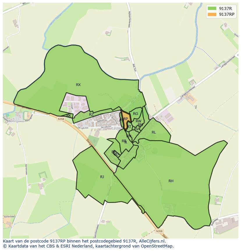 Afbeelding van het postcodegebied 9137 RP op de kaart.
