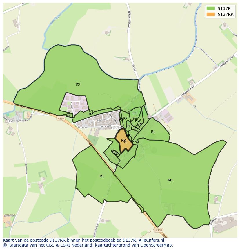 Afbeelding van het postcodegebied 9137 RR op de kaart.