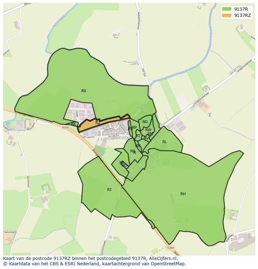 Afbeelding van het postcodegebied 9137 RZ op de kaart.