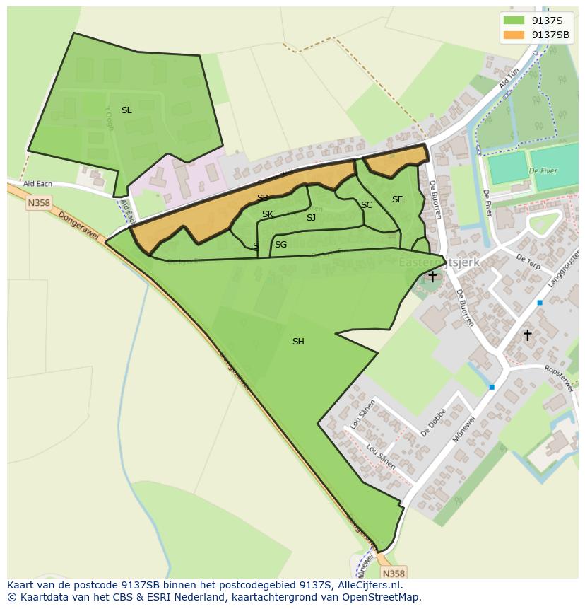 Afbeelding van het postcodegebied 9137 SB op de kaart.
