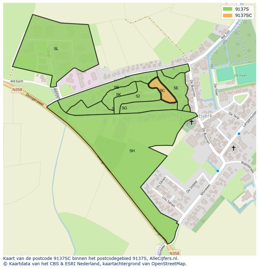 Afbeelding van het postcodegebied 9137 SC op de kaart.
