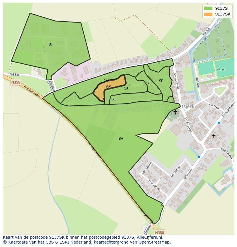 Afbeelding van het postcodegebied 9137 SK op de kaart.