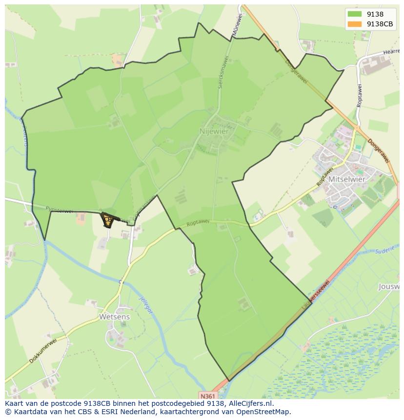 Afbeelding van het postcodegebied 9138 CB op de kaart.