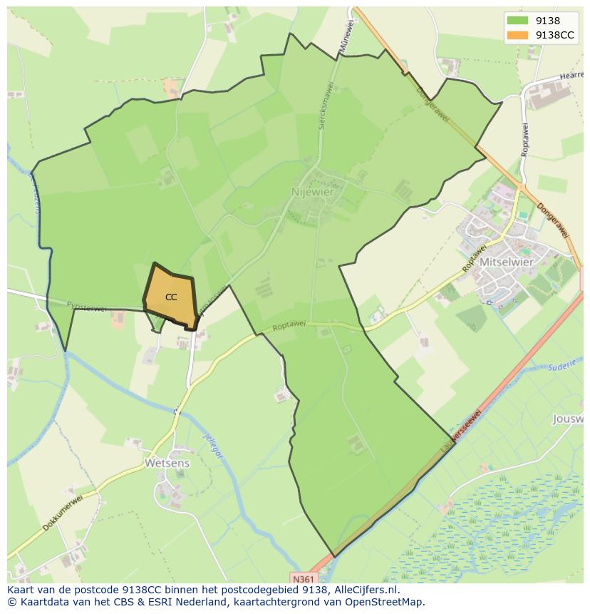 Afbeelding van het postcodegebied 9138 CC op de kaart.