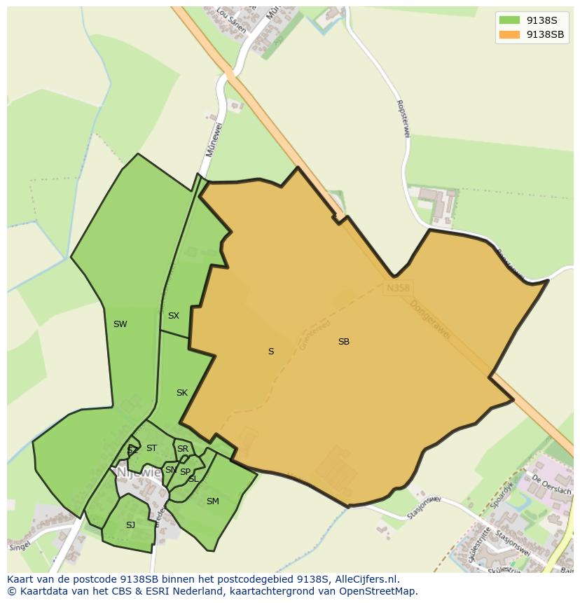 Afbeelding van het postcodegebied 9138 SB op de kaart.