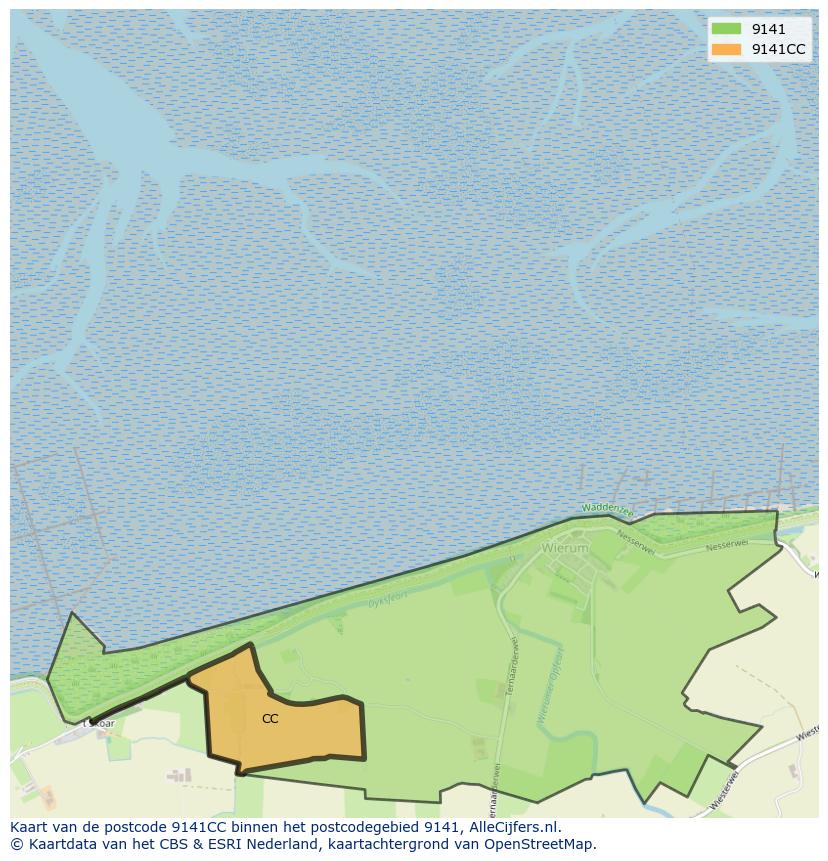 Afbeelding van het postcodegebied 9141 CC op de kaart.