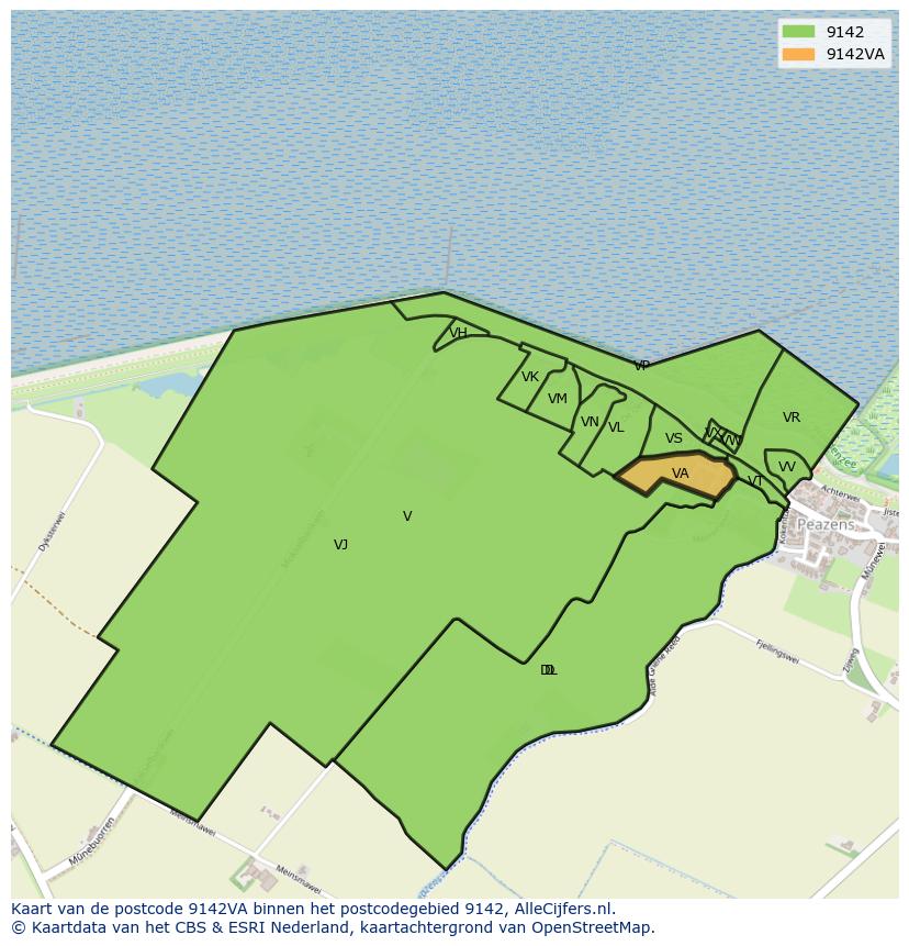 Afbeelding van het postcodegebied 9142 VA op de kaart.