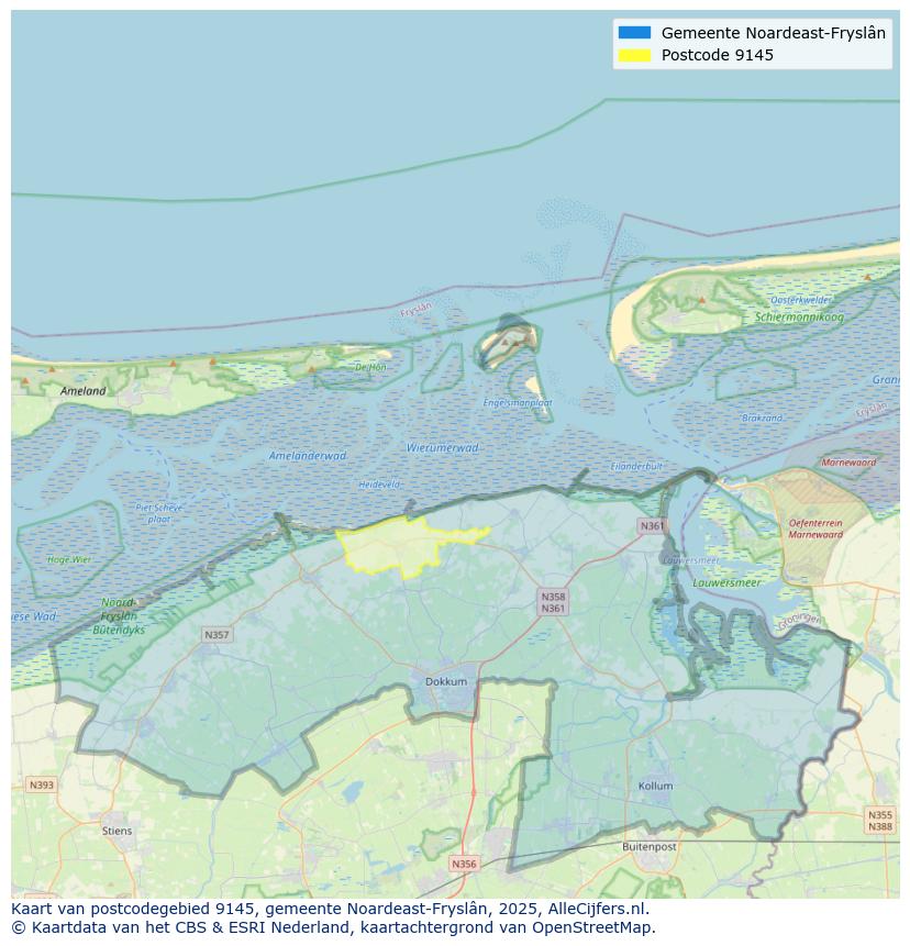 Afbeelding van het postcodegebied 9145 op de kaart.