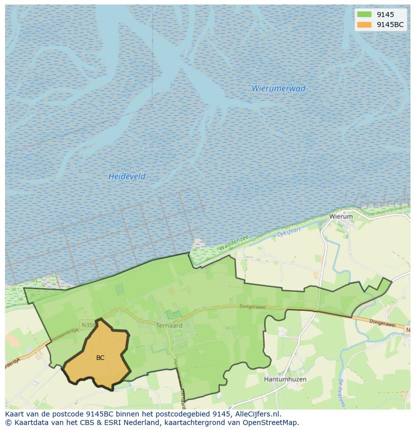 Afbeelding van het postcodegebied 9145 BC op de kaart.