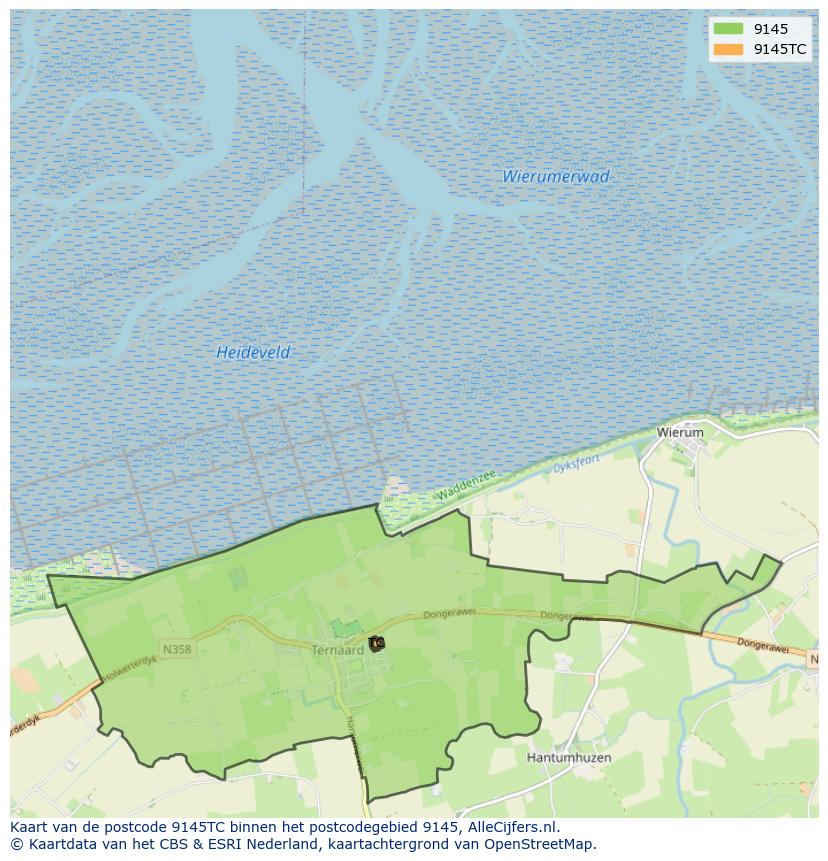 Afbeelding van het postcodegebied 9145 TC op de kaart.
