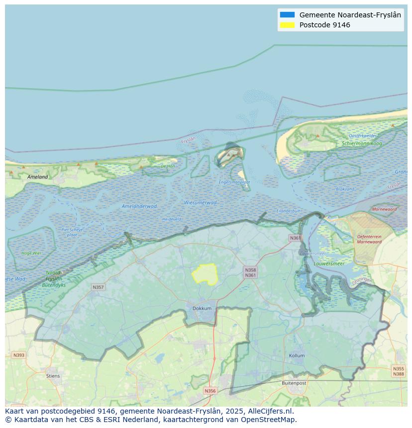 Afbeelding van het postcodegebied 9146 op de kaart.