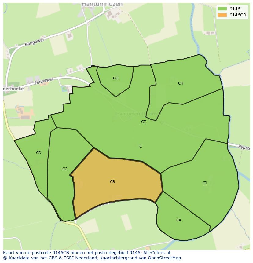 Afbeelding van het postcodegebied 9146 CB op de kaart.