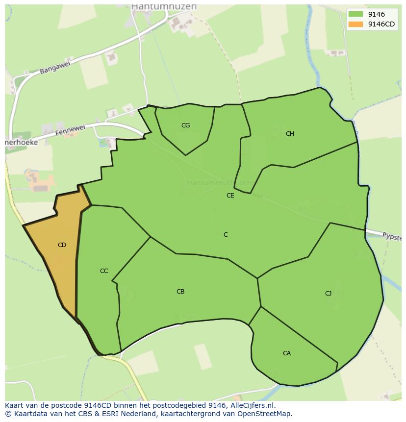Afbeelding van het postcodegebied 9146 CD op de kaart.
