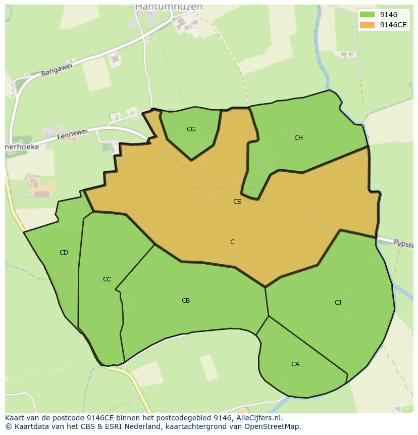 Afbeelding van het postcodegebied 9146 CE op de kaart.