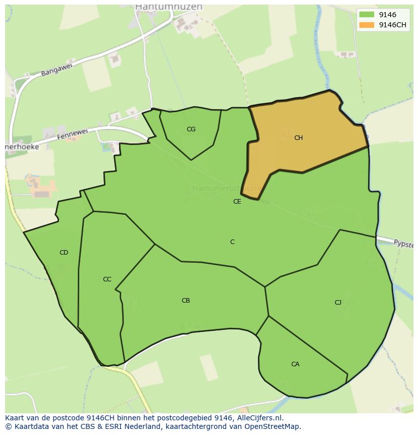 Afbeelding van het postcodegebied 9146 CH op de kaart.