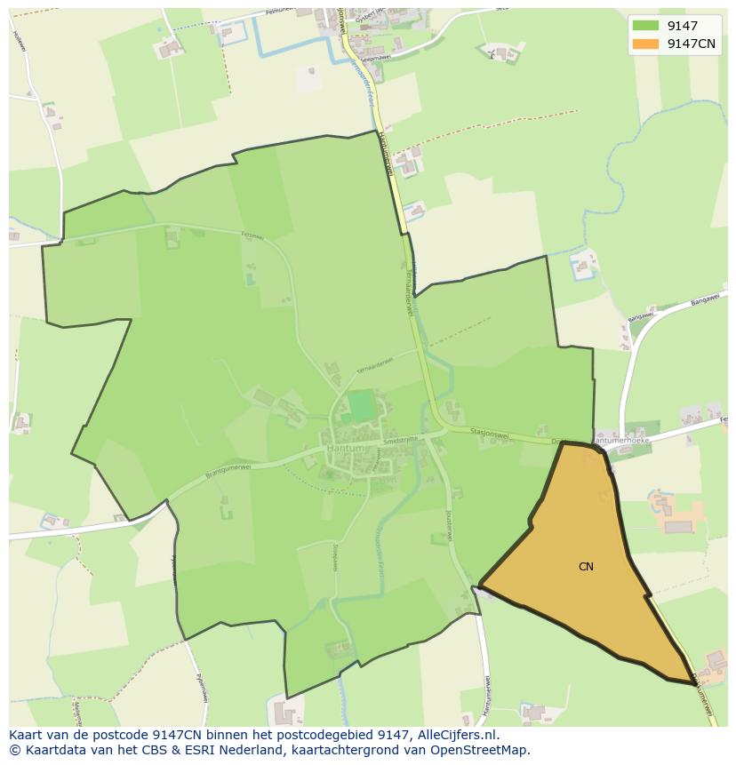 Afbeelding van het postcodegebied 9147 CN op de kaart.