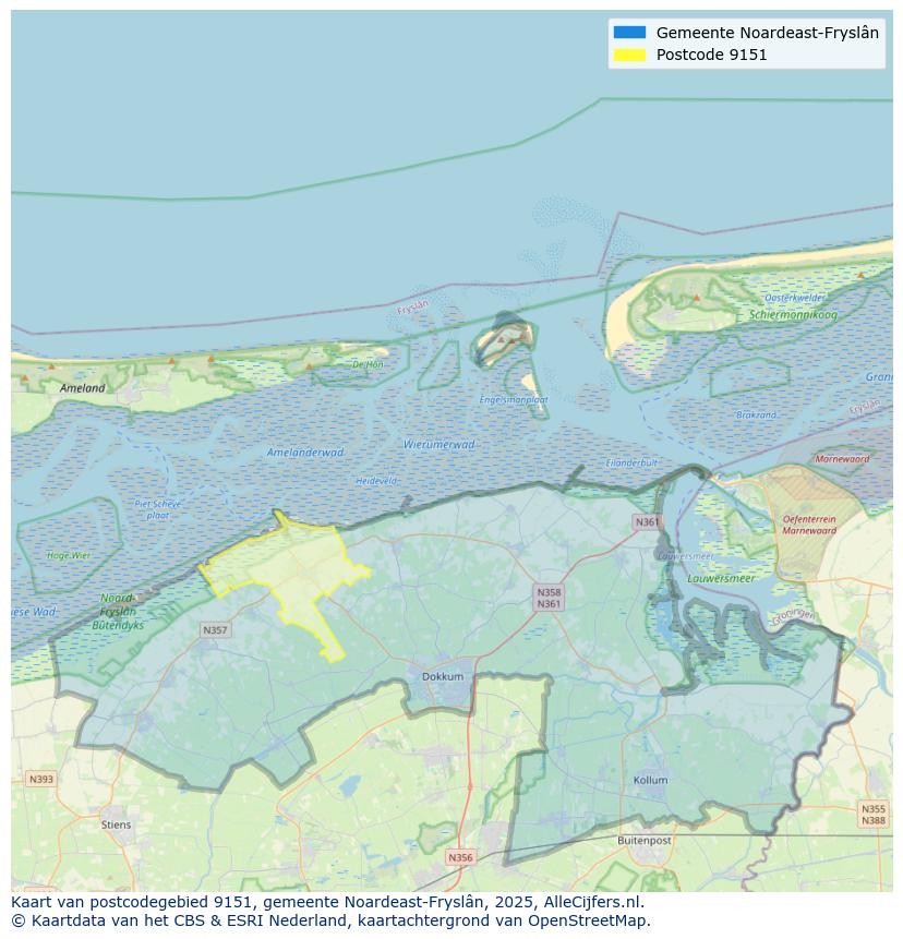 Afbeelding van het postcodegebied 9151 op de kaart.
