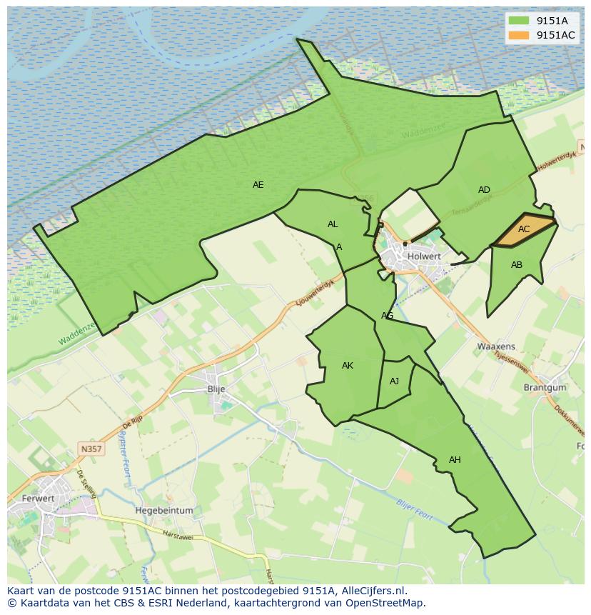 Afbeelding van het postcodegebied 9151 AC op de kaart.