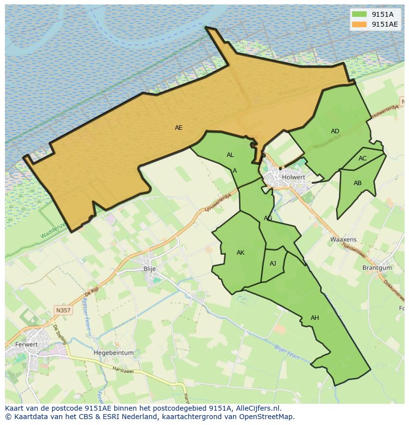 Afbeelding van het postcodegebied 9151 AE op de kaart.