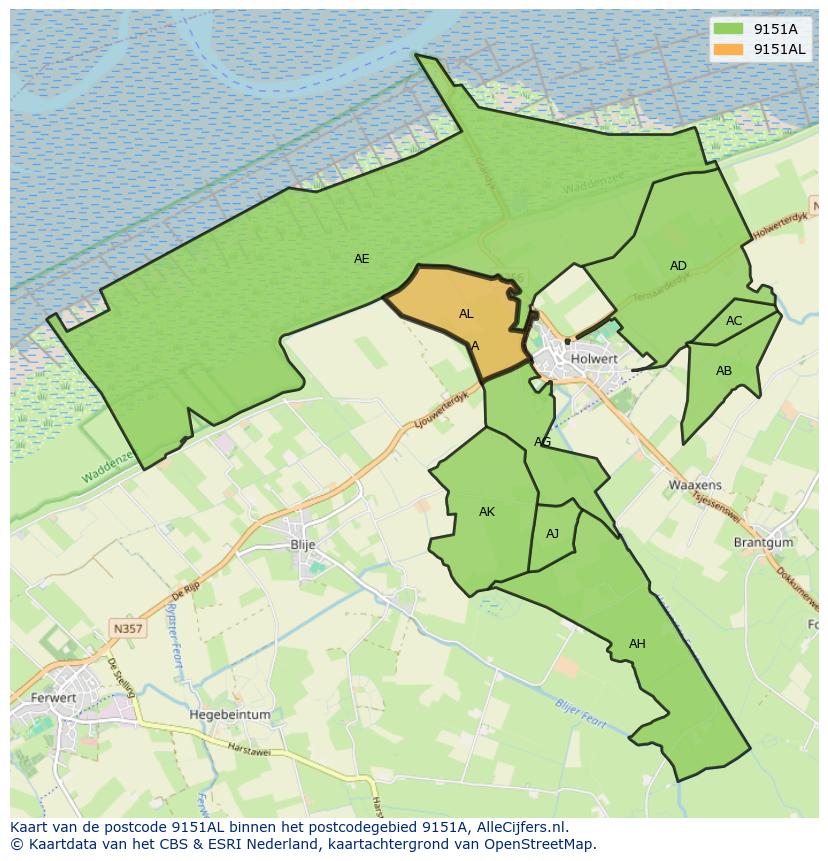 Afbeelding van het postcodegebied 9151 AL op de kaart.