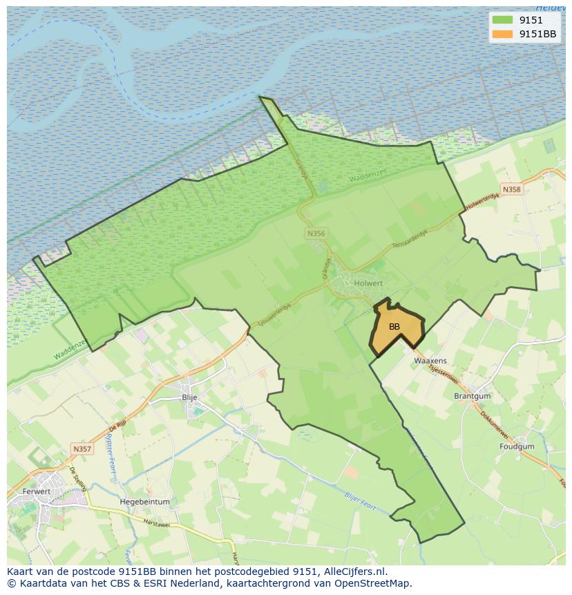 Afbeelding van het postcodegebied 9151 BB op de kaart.
