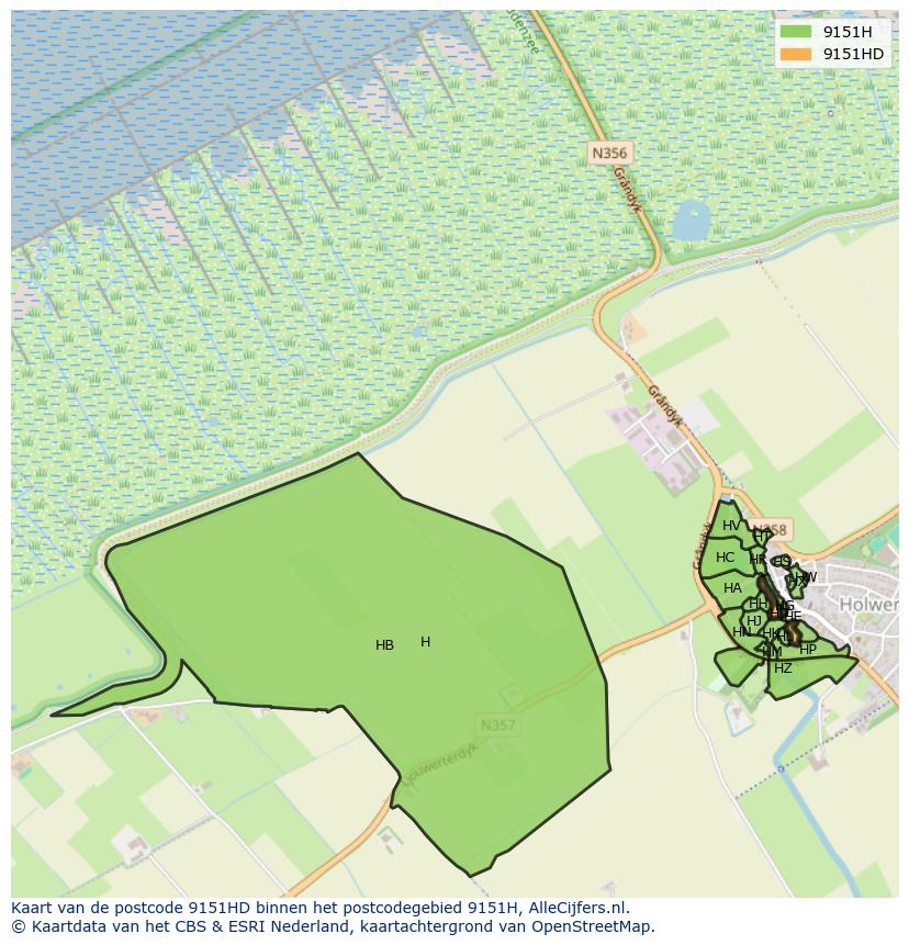 Afbeelding van het postcodegebied 9151 HD op de kaart.
