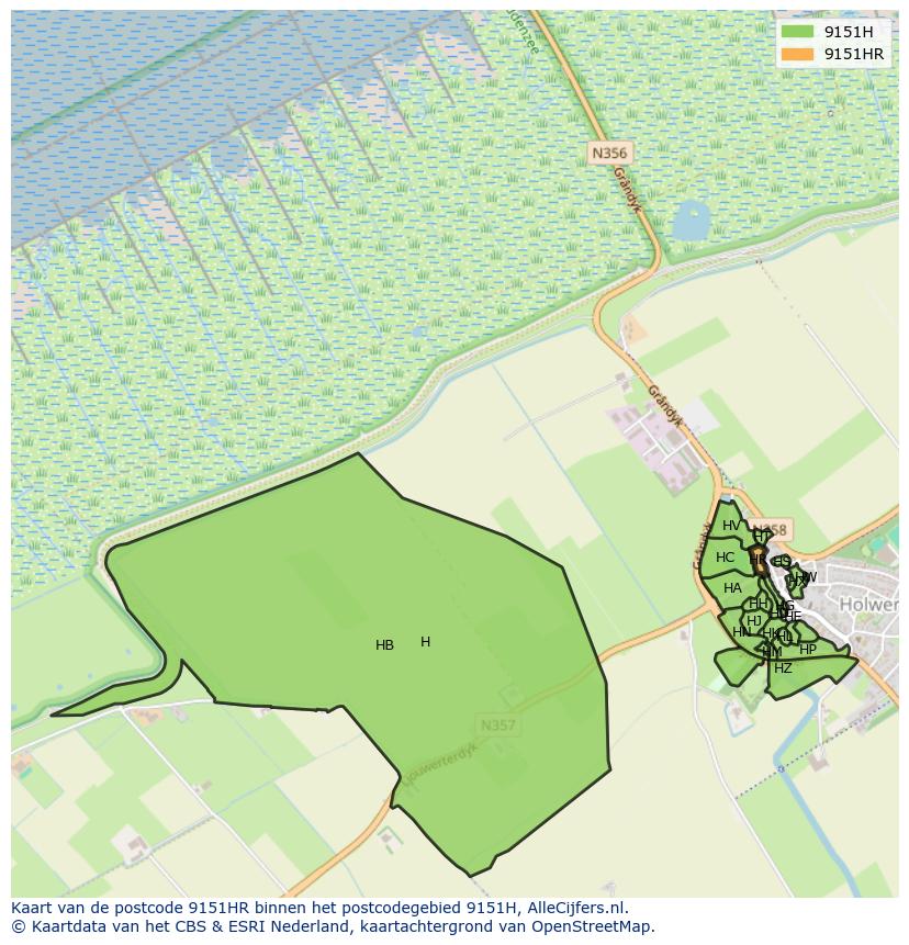 Afbeelding van het postcodegebied 9151 HR op de kaart.