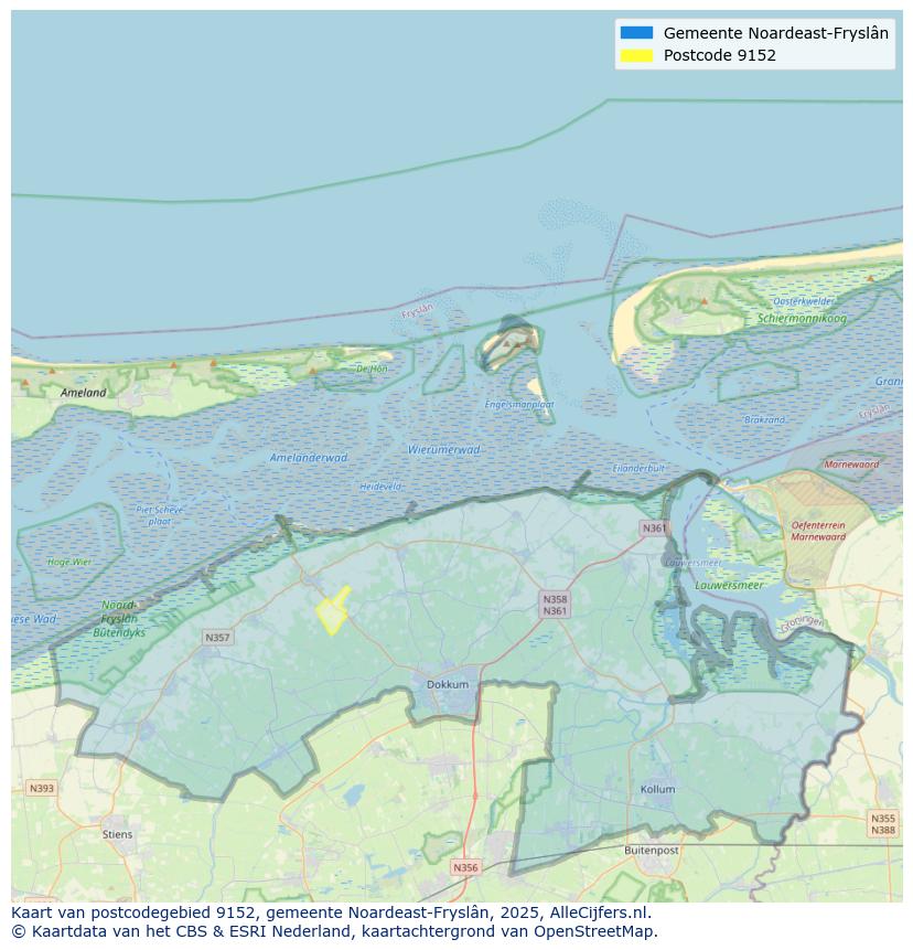Afbeelding van het postcodegebied 9152 op de kaart.