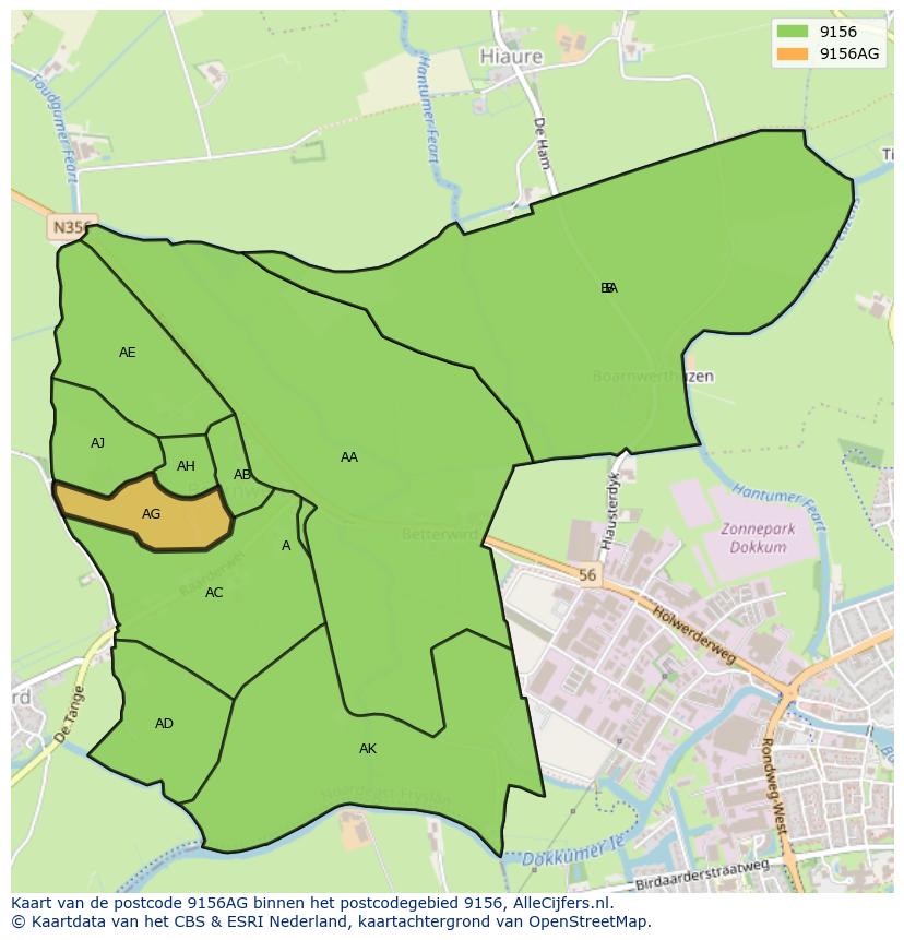 Afbeelding van het postcodegebied 9156 AG op de kaart.