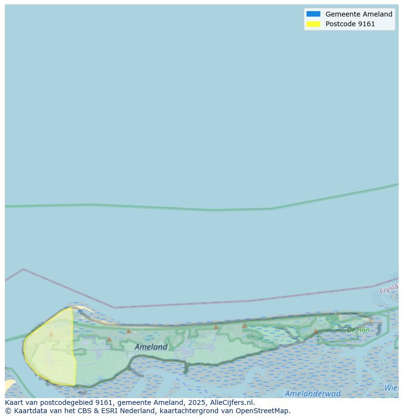 Afbeelding van het postcodegebied 9161 op de kaart.