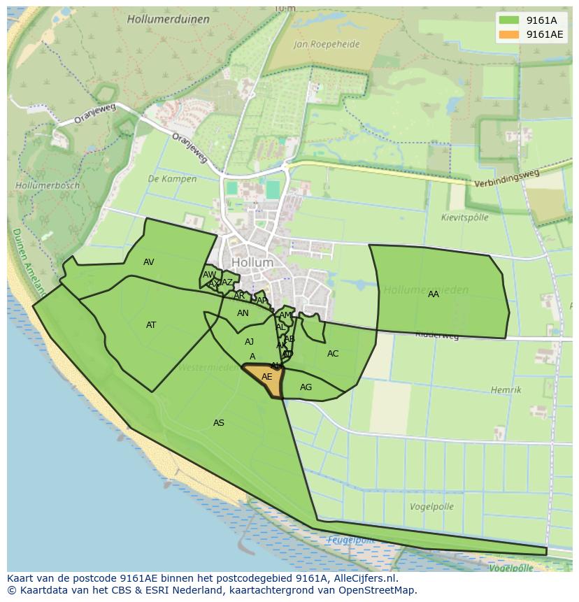 Afbeelding van het postcodegebied 9161 AE op de kaart.