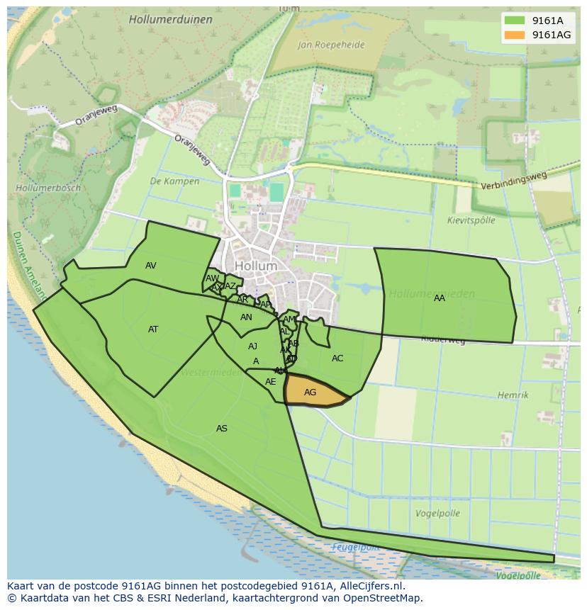 Afbeelding van het postcodegebied 9161 AG op de kaart.