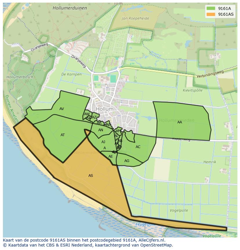 Afbeelding van het postcodegebied 9161 AS op de kaart.