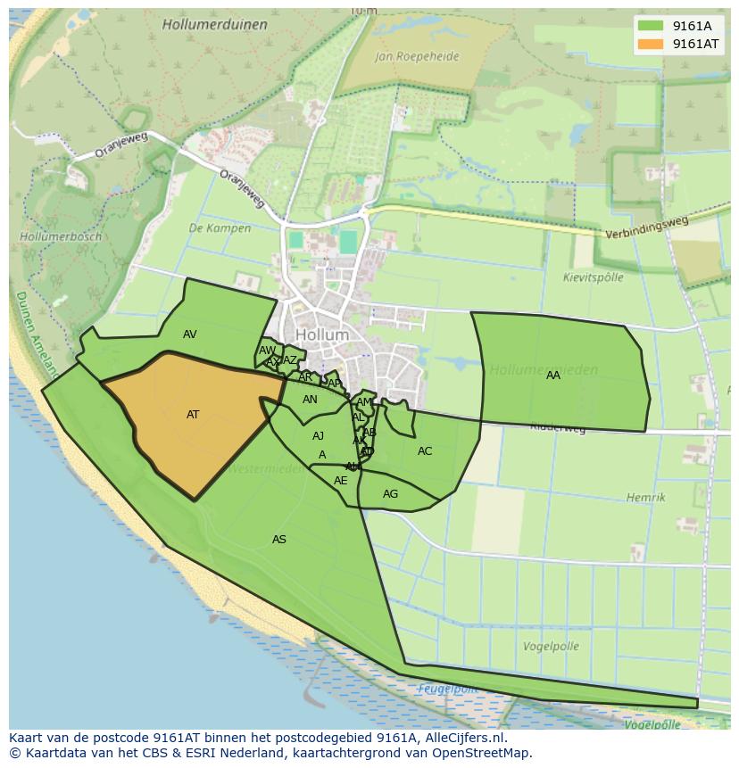 Afbeelding van het postcodegebied 9161 AT op de kaart.