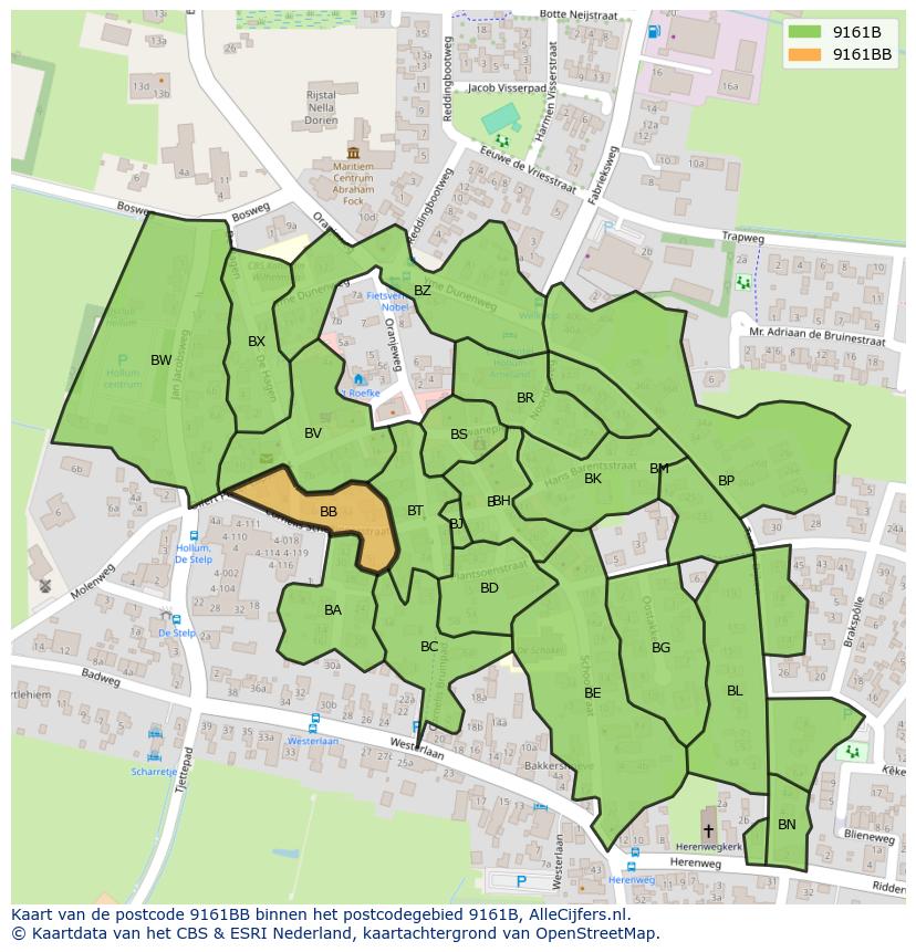 Afbeelding van het postcodegebied 9161 BB op de kaart.