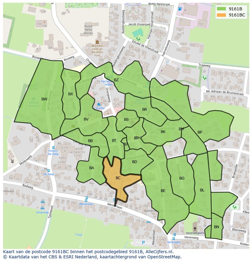 Afbeelding van het postcodegebied 9161 BC op de kaart.