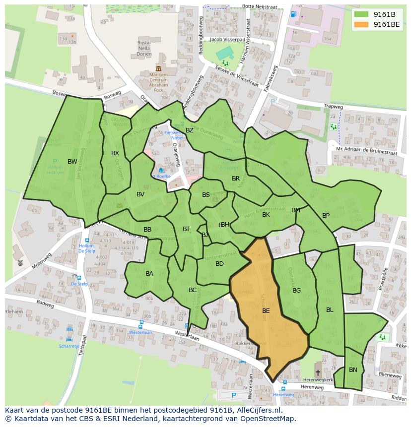 Afbeelding van het postcodegebied 9161 BE op de kaart.