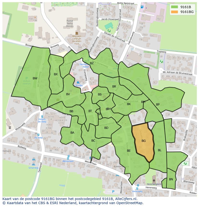 Afbeelding van het postcodegebied 9161 BG op de kaart.