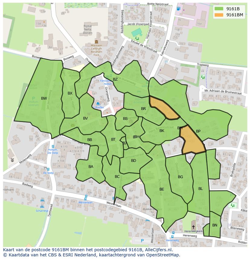 Afbeelding van het postcodegebied 9161 BM op de kaart.