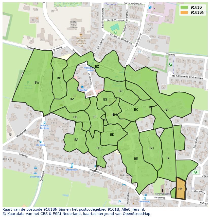 Afbeelding van het postcodegebied 9161 BN op de kaart.