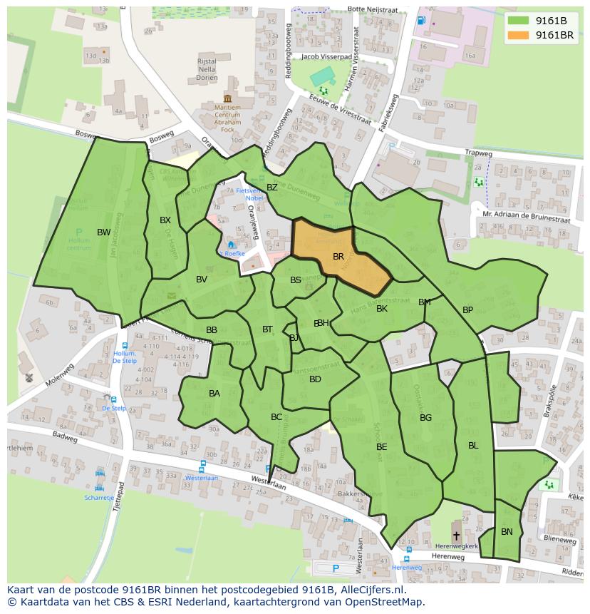 Afbeelding van het postcodegebied 9161 BR op de kaart.