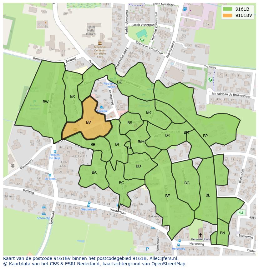 Afbeelding van het postcodegebied 9161 BV op de kaart.