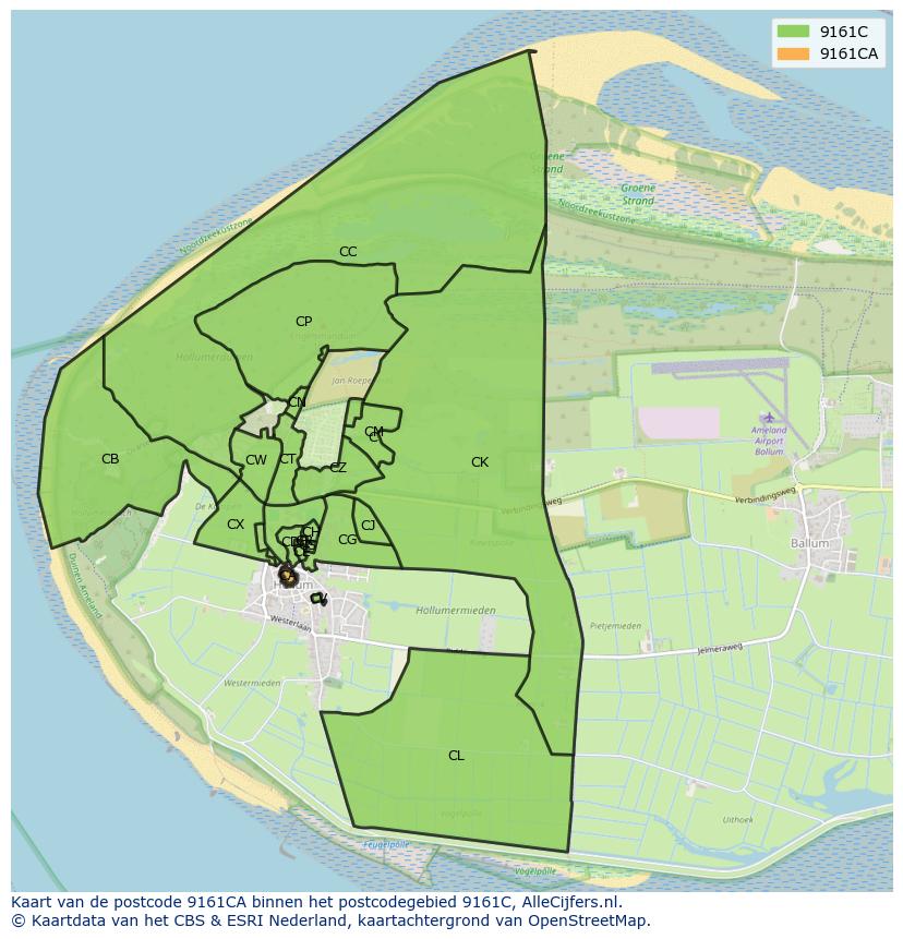 Afbeelding van het postcodegebied 9161 CA op de kaart.