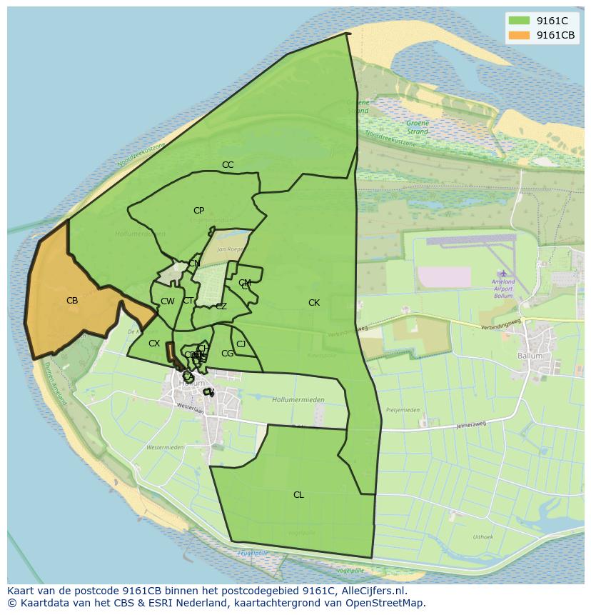 Afbeelding van het postcodegebied 9161 CB op de kaart.