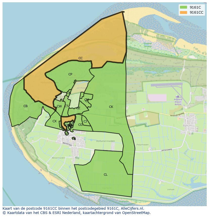 Afbeelding van het postcodegebied 9161 CC op de kaart.
