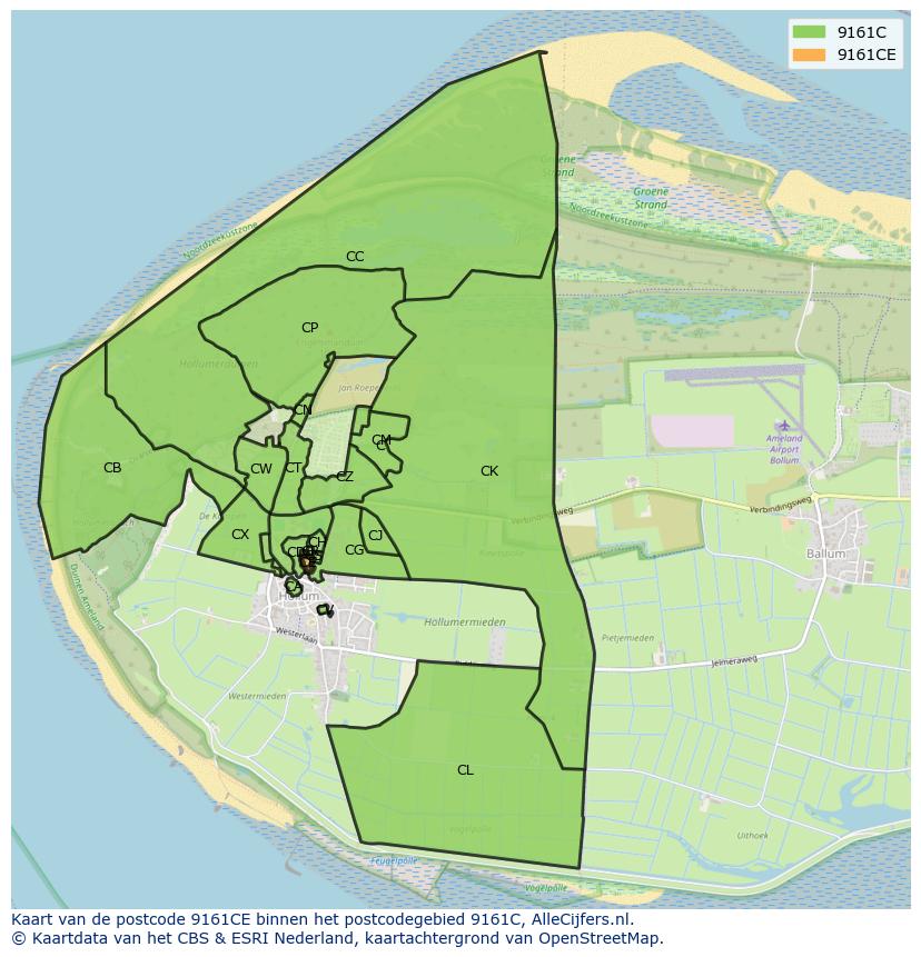 Afbeelding van het postcodegebied 9161 CE op de kaart.