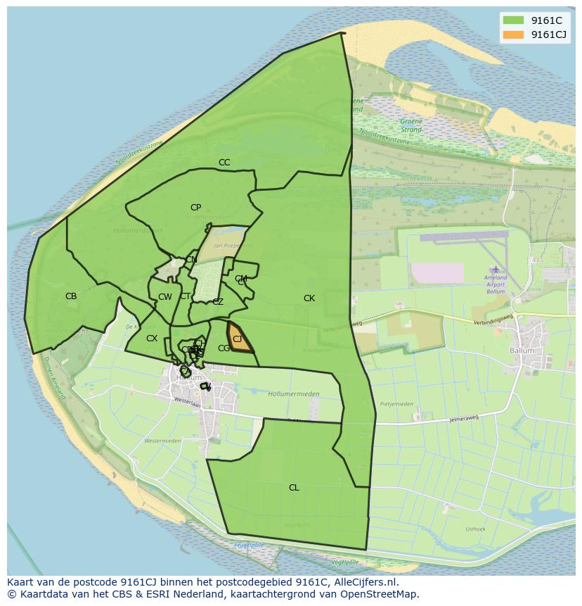 Afbeelding van het postcodegebied 9161 CJ op de kaart.