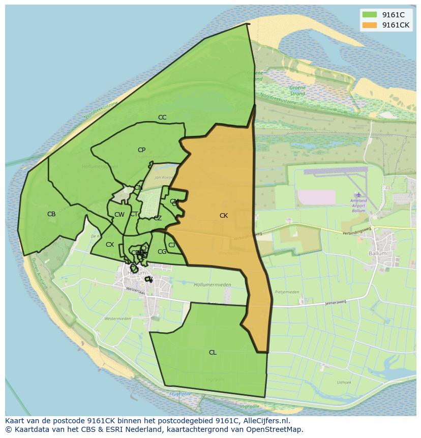 Afbeelding van het postcodegebied 9161 CK op de kaart.
