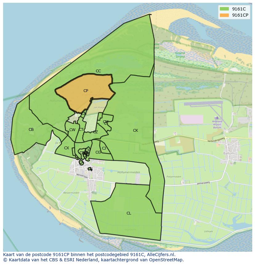 Afbeelding van het postcodegebied 9161 CP op de kaart.