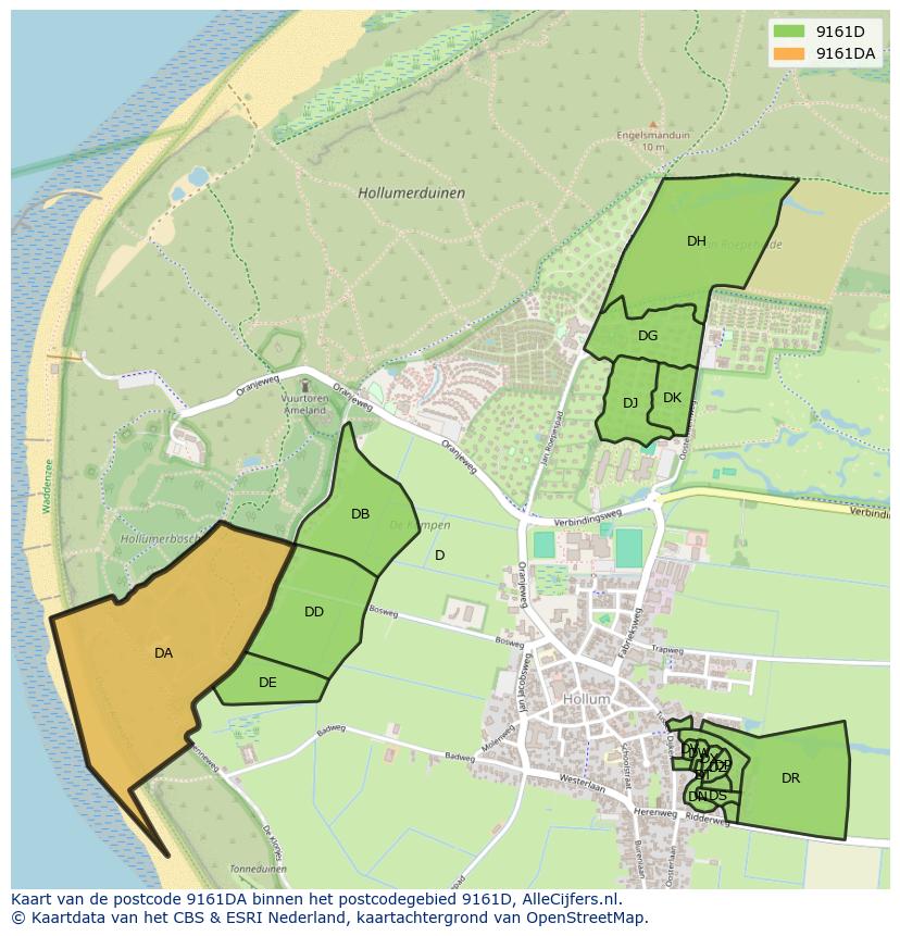 Afbeelding van het postcodegebied 9161 DA op de kaart.